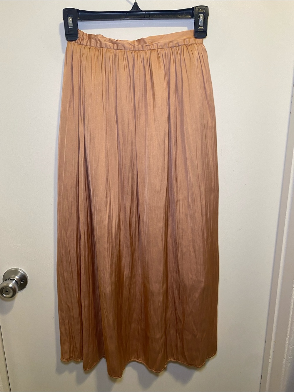 Elegant Satin Maxi Skirt in Peachy Tan